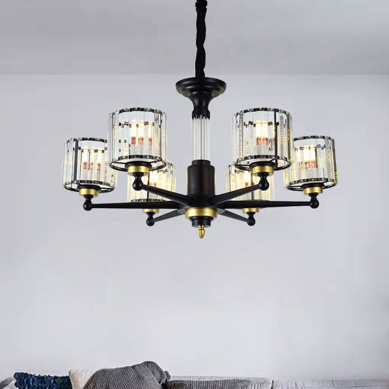 Cylindre Hanging Light Aymator modern rectangle-cut Crystal 6/8 têtes Plafond noir lustre