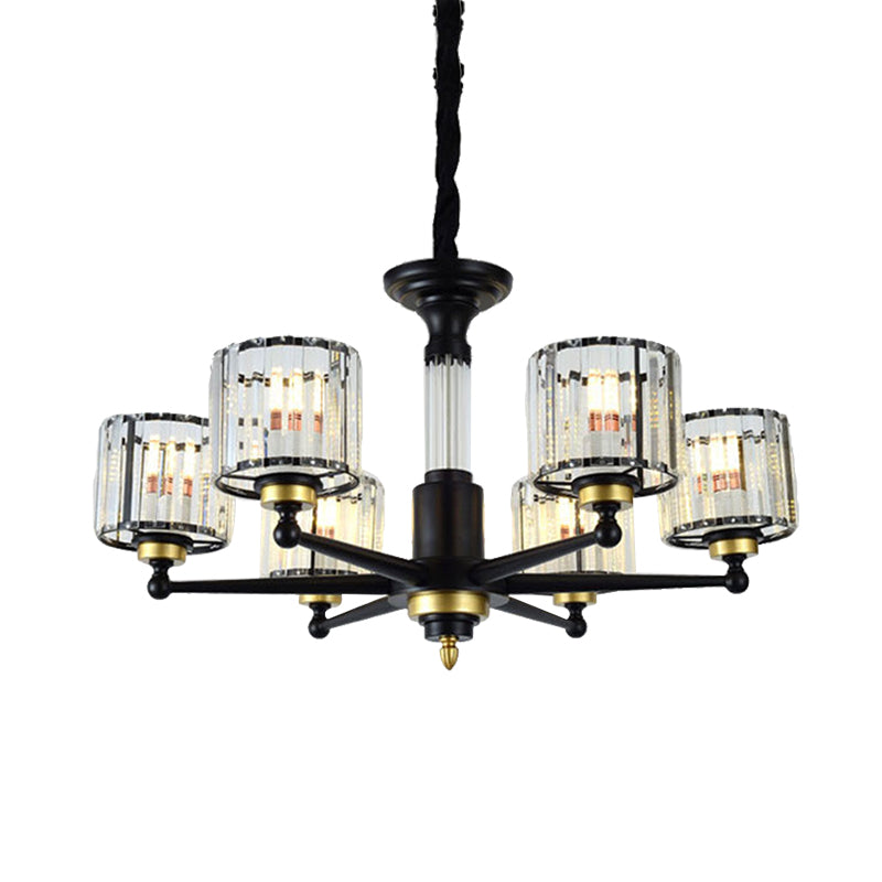 Cylindre Hanging Light Aymator modern rectangle-cut Crystal 6/8 têtes Plafond noir lustre