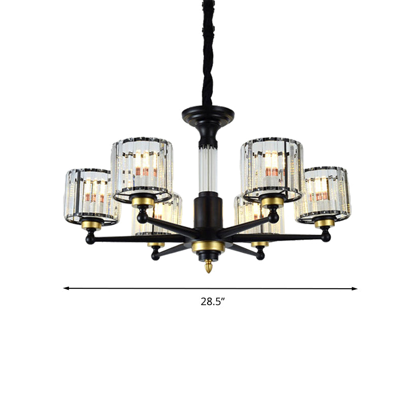 Cylindre Hanging Light Aymator modern rectangle-cut Crystal 6/8 têtes Plafond noir lustre