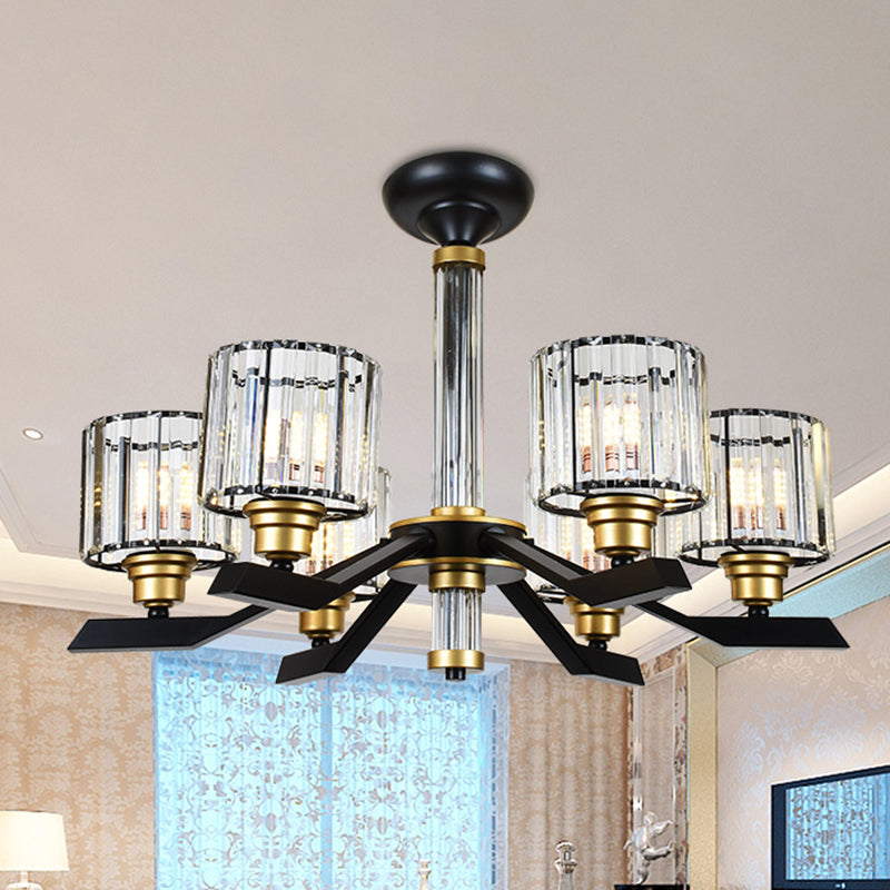 Tri-zijdige kristalstangcilinder hanger verlichting hedendaags 6/8 hoofden zwart hangende kroonluchter