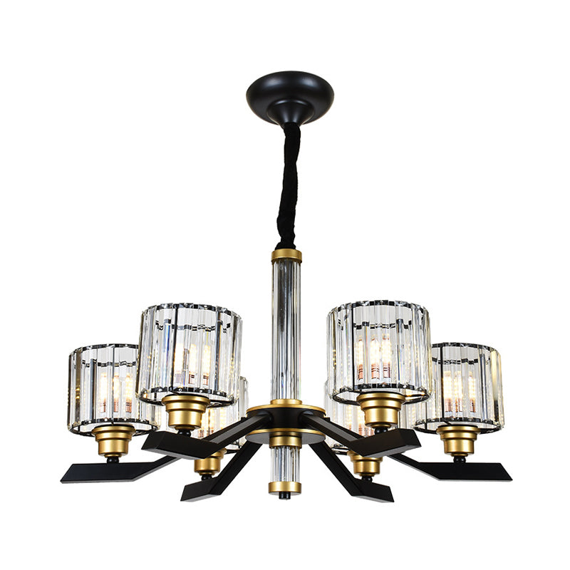 Tri-zijdige kristalstangcilinder hanger verlichting hedendaags 6/8 hoofden zwart hangende kroonluchter