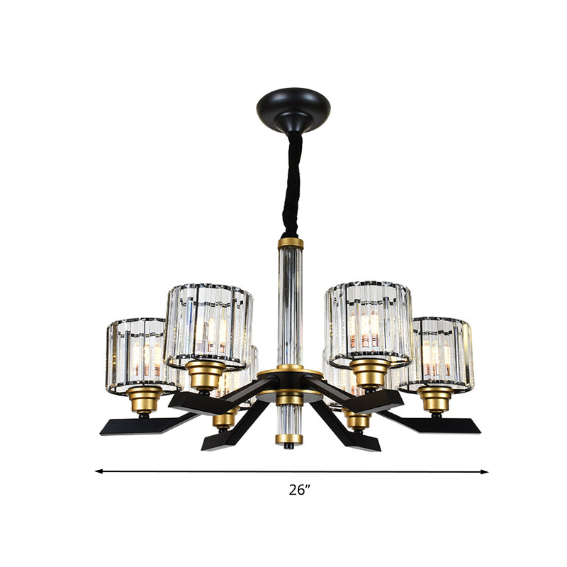 Tri-zijdige kristalstangcilinder hanger verlichting hedendaags 6/8 hoofden zwart hangende kroonluchter