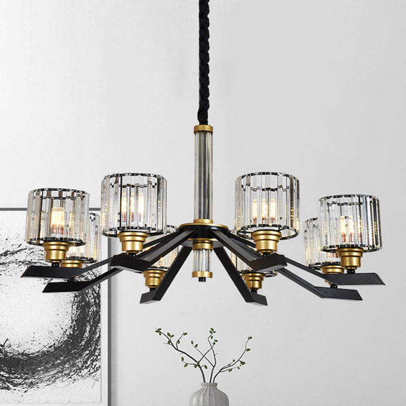 Tri-zijdige kristalstangcilinder hanger verlichting hedendaags 6/8 hoofden zwart hangende kroonluchter