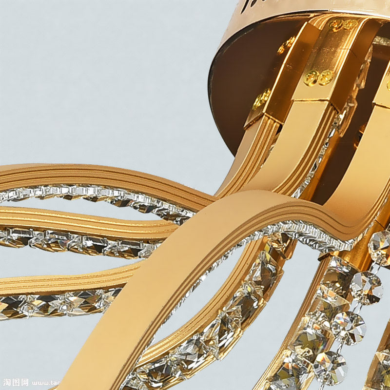 Crystal Ball Sputnik Ceiling Mount Contemporary 12 Bulbs Gold LED Semi Flush Mount Light Fixture in Warm/White Light