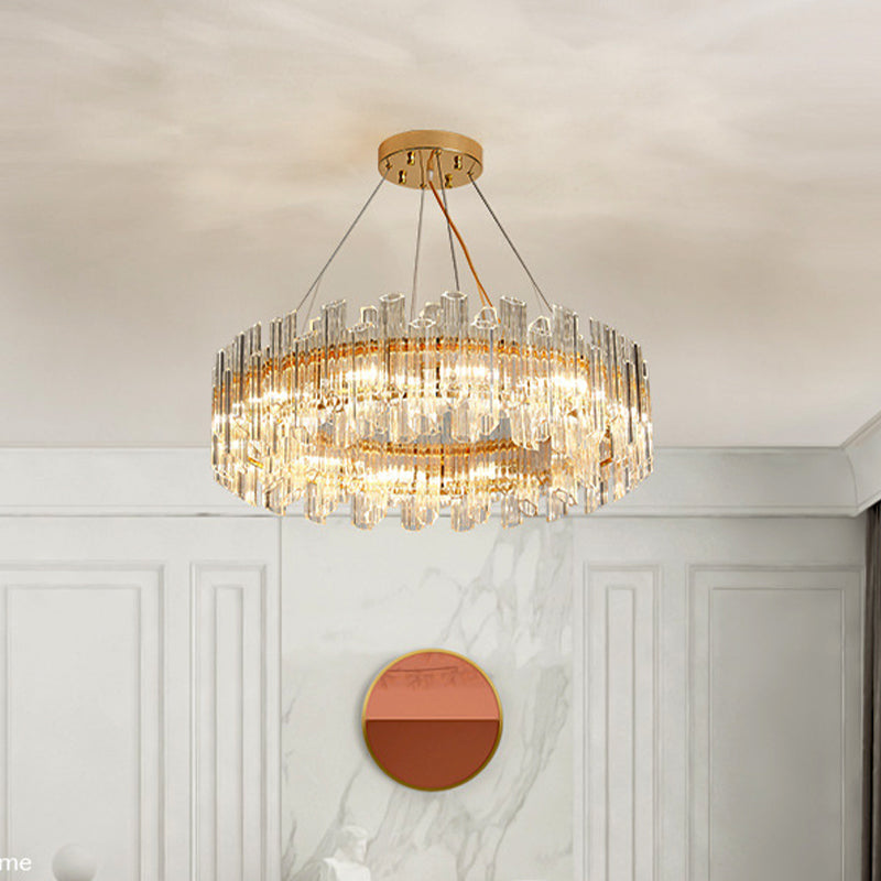 Clear Crystal Drum Hanging Chandelier Modern 8/12 Lights Gold LED Ceiling Lamp for Living Room