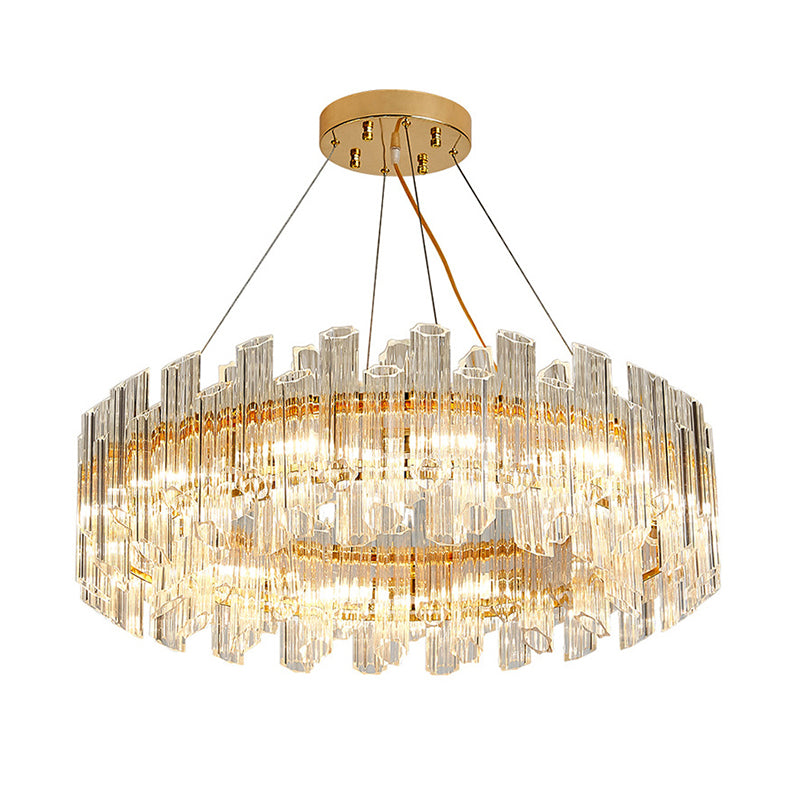 Clear Crystal Drum Hanging Chandelier Modern 8/12 Lights Gold LED Ceiling Lamp for Living Room