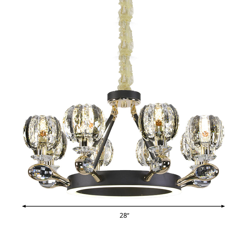 Black Global Chandelier Pendant Light Traditionalism 6/8 Heads LED Crystal Hanging Lamp for Living Room