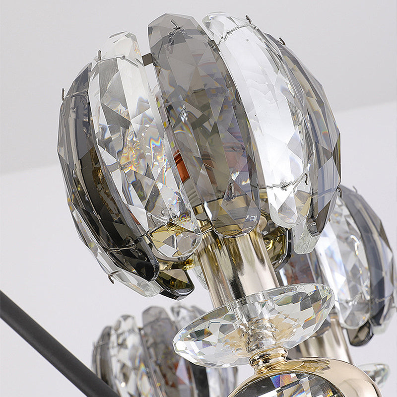 Black Global Chandelier Pendant Light Traditionalism 6/8 Heads LED Crystal Hanging Lamp for Living Room