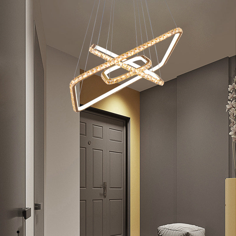 Modernismus 3 Ebenen Kronleuchter leichtes klares Kristall -LED -Restaurant Down Lighting Anhänger in Gold, 3 Farbe/inneres warmes äußeres Weiß/inneres weißes äußeres warmes Licht