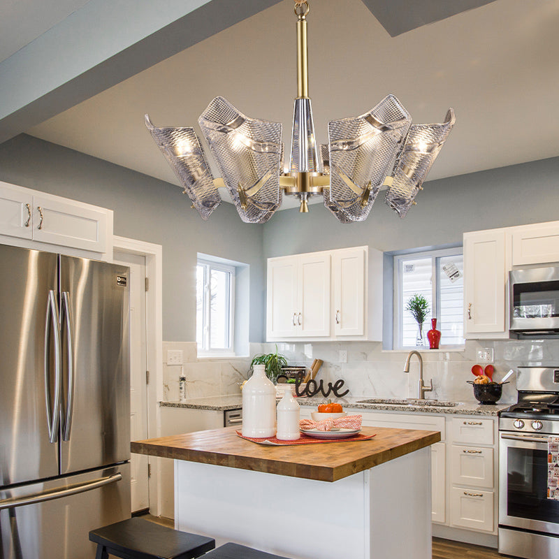 Scrolled Kronleuchterleuchte moderne klare Kristall 6 Köpfe Suspension Anhänger für Küche