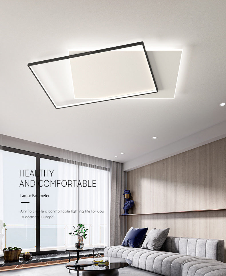 Squared Ceiling Flush Mount Light Modern Acrylic Bedroom LED Flush-Mount Light Fixture in Black-White
