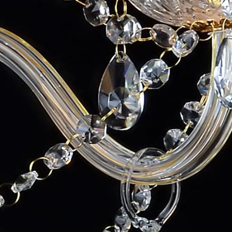 Armed Clear K9 Crystal Pendant Chandelier Rustic 6/8/10 Heads Beige Hanging Ceiling Light with Flared Fabric Shade