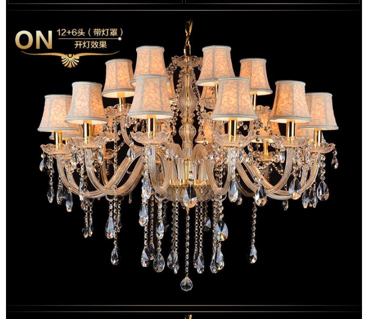 Armed Clear K9 Crystal Pendant Chandelier Rustic 6/8/10 Heads Beige Hanging Ceiling Light with Flared Fabric Shade