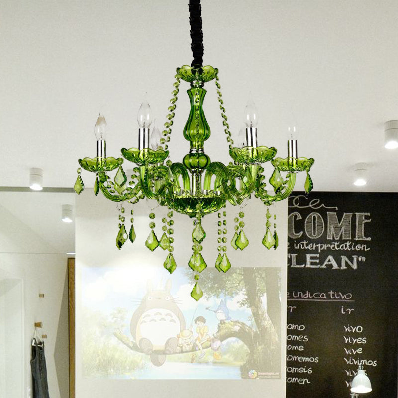 Crystal Candle Kroonluchter verlichting Modern 6/18 Lichten groen hangende hanger voor slaapkamer, 23 "/37,5" W