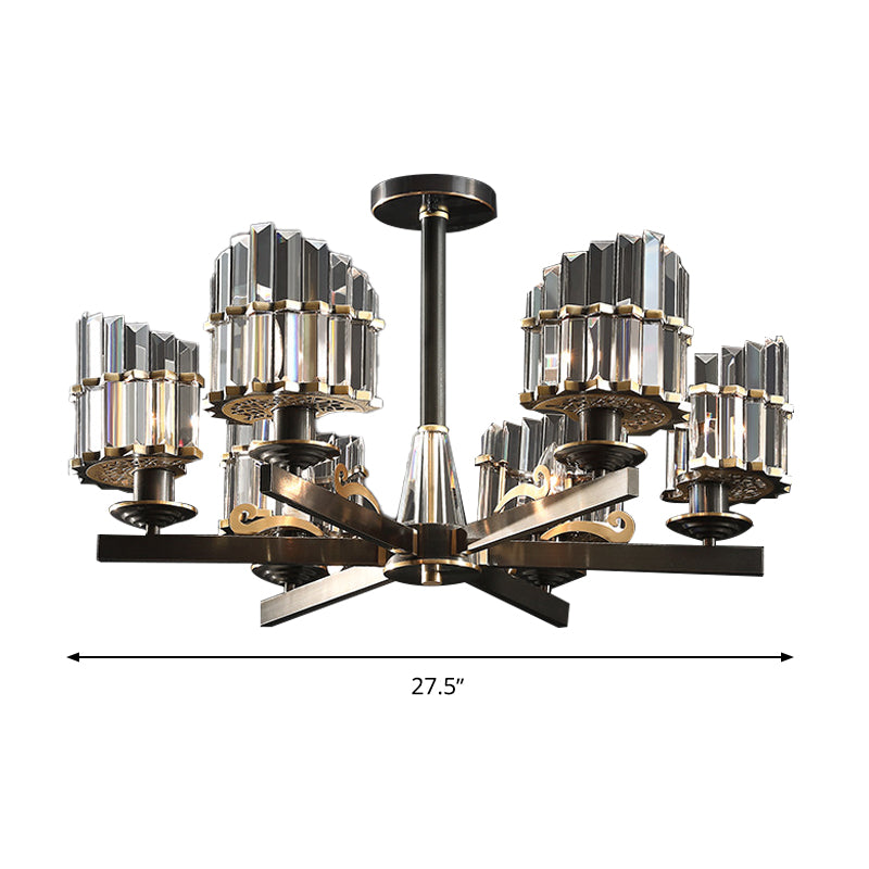 Modernismo Sputnik Luz colgante 3/6/8 Cabezas de la barra de cristal de tres lados Candelier en negro/latón