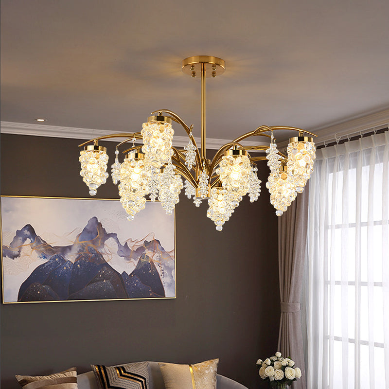 Kristallperlen goldener Hangleuchte Traubenform 6/8 Köpfe Schlafzimmer Kronleuchterleuchte