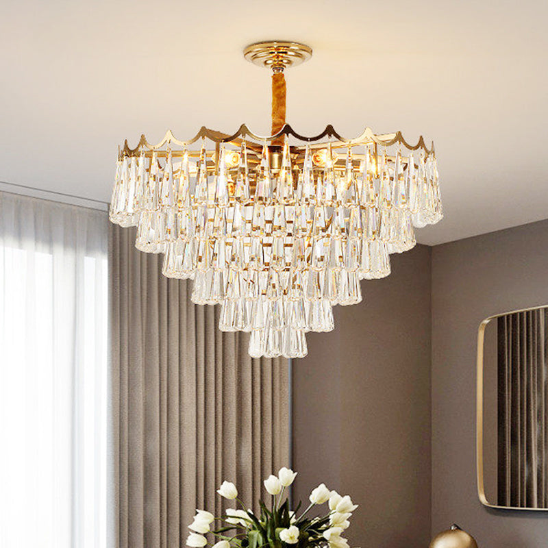 Tapered Waterdrop Crystal Chandelier Light Postmodern 9 Heads Living Room Ceiling Light in Gold