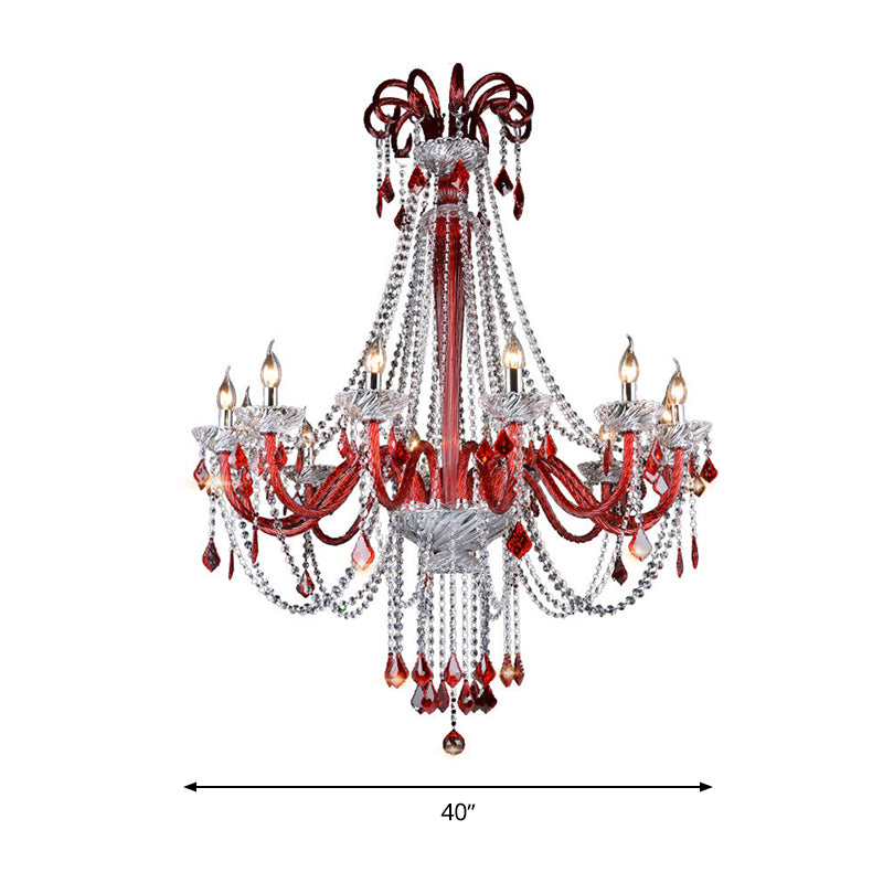 Lampada del lampadario a candela moderna K9 Crystal 12 lampadine a sospensione Rossa Luce a sospensione per balcone