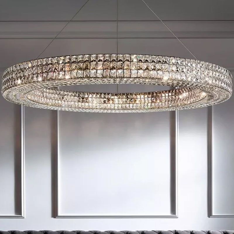 Ring Clear K9 Crystal Ceiling Pendant Light Simple 8/9 Heads Living Room Chandelier Light