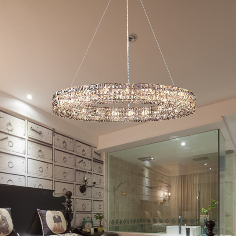 Ring Clear K9 Crystal Ceiling Pendant Light Simple 8/9 Heads Living Room Chandelier Light