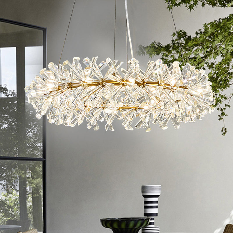 18 Heads Pendant Light Kit Simple Style Ring Clear Faceted Crystal Chandelier Lighting Fixture
