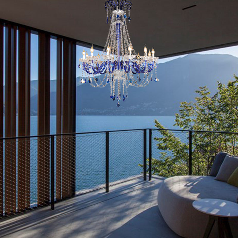 Lámpara de techo azul de la lámpara de la vela de cristal.