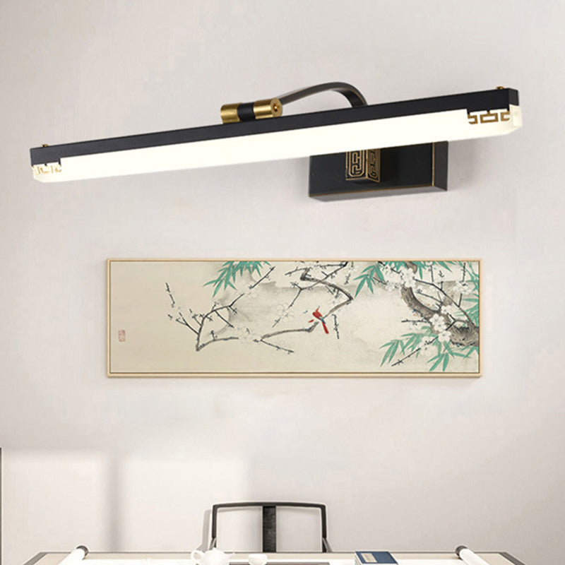 Chinese Style Mirror Cabinet Bathroom Wall Lights Black Metal Linear Shade LED Ambient Vanity Lighting