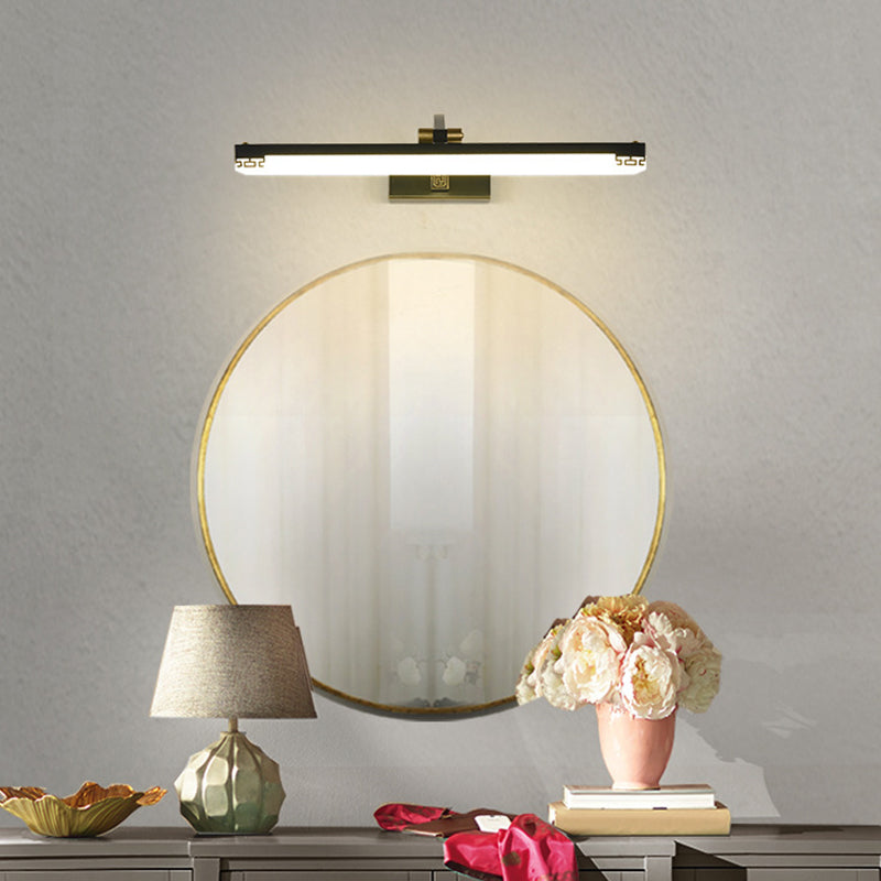 Chinese Style Mirror Cabinet Bathroom Wall Lights Black Metal Linear Shade LED Ambient Vanity Lighting