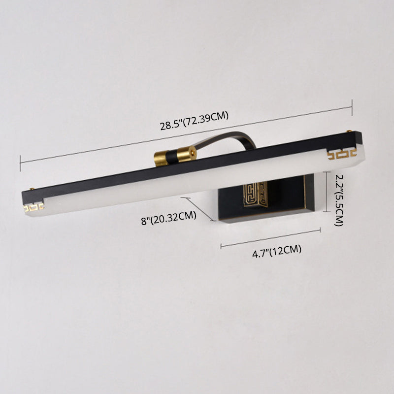 Chinese Style Mirror Cabinet Bathroom Wall Lights Black Metal Linear Shade LED Ambient Vanity Lighting