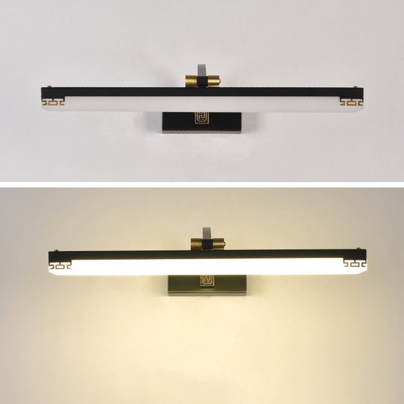 Chinese Style Mirror Cabinet Bathroom Wall Lights Black Metal Linear Shade LED Ambient Vanity Lighting