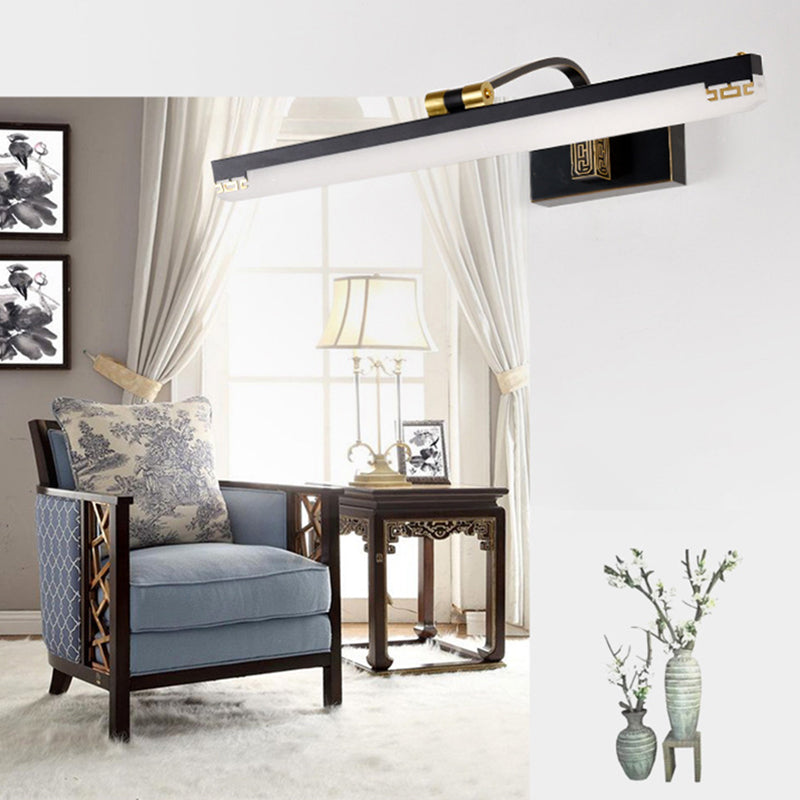 Chinese Style Mirror Cabinet Bathroom Wall Lights Black Metal Linear Shade LED Ambient Vanity Lighting