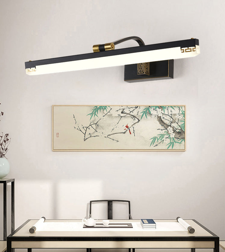 Chinese Style Mirror Cabinet Bathroom Wall Lights Black Metal Linear Shade LED Ambient Vanity Lighting