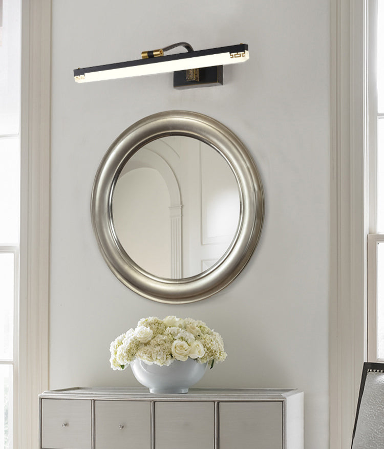 Chinese Style Mirror Cabinet Bathroom Wall Lights Black Metal Linear Shade LED Ambient Vanity Lighting