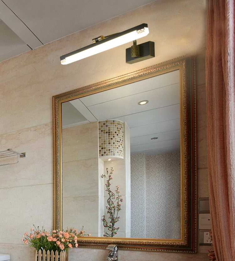Chinese Style Mirror Cabinet Bathroom Wall Lights Black Metal Linear Shade LED Ambient Vanity Lighting