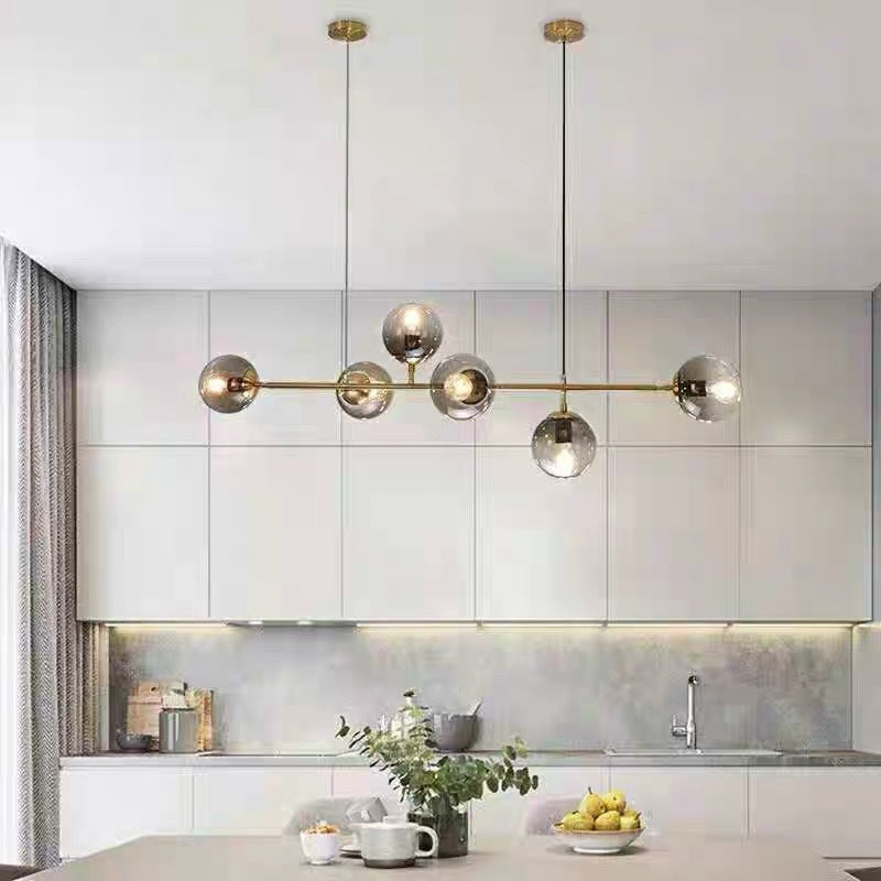 Spherical Hanging Light Fixture Simplicity Style Glass Island Chandelier Light for Dinning Room