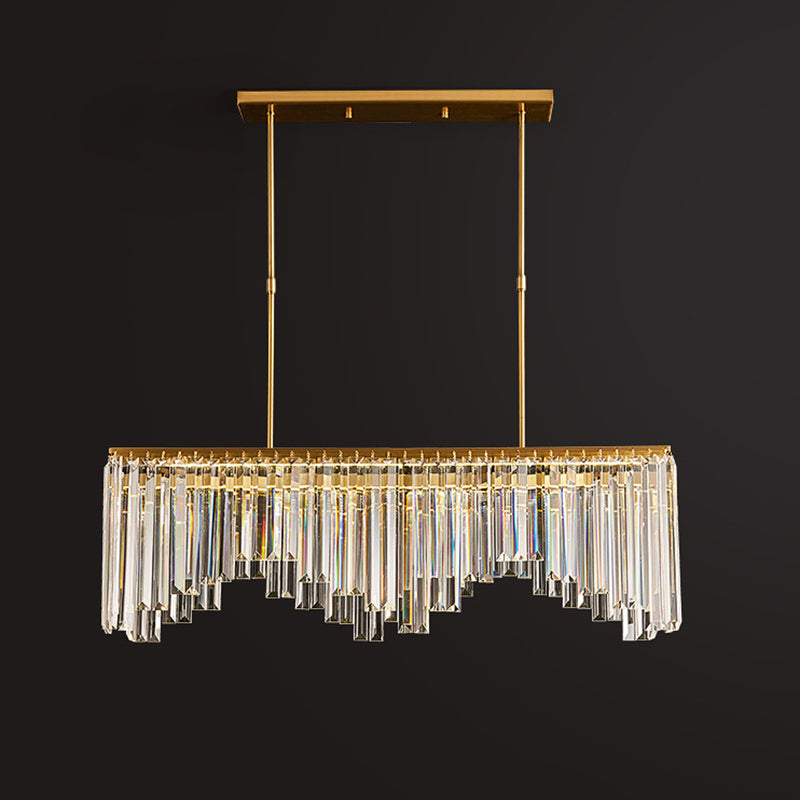 Rectangular Dining Room Hanging Lamp Crystal Minimalist LED Island Light in Gold