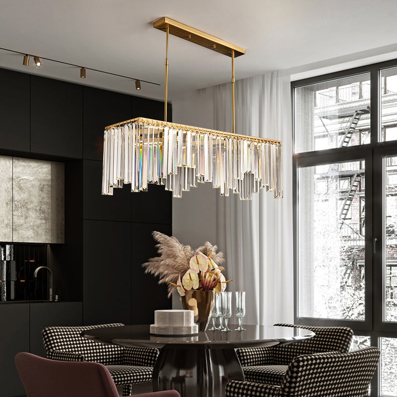 Rectangular Dining Room Hanging Lamp Crystal Minimalist LED Island Light in Gold