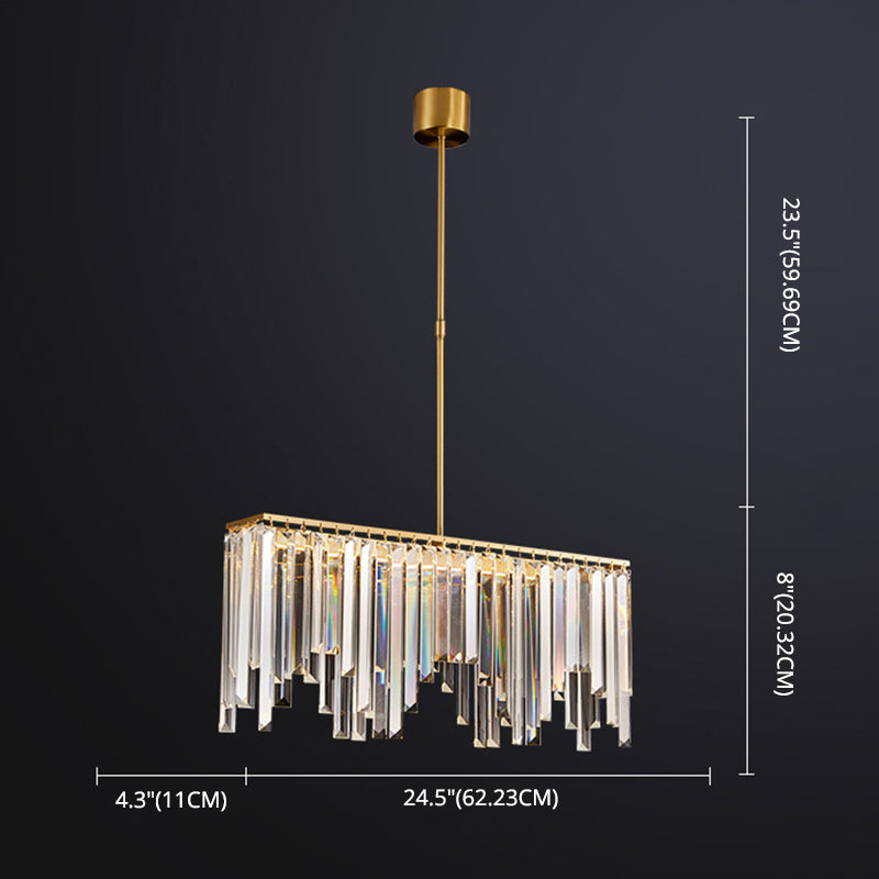 Rectangular Dining Room Hanging Lamp Crystal Minimalist LED Island Light in Gold