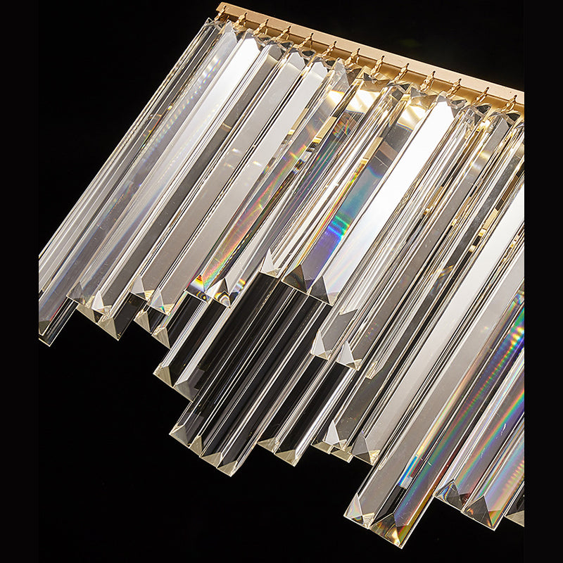 Rectangular Dining Room Hanging Lamp Crystal Minimalist LED Island Light in Gold