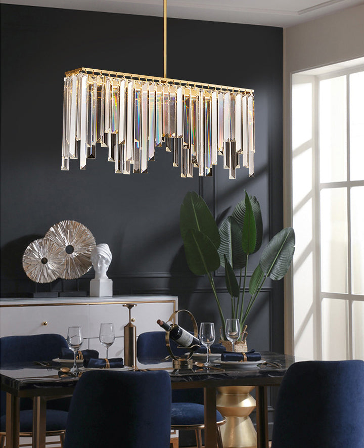 Rectangular Dining Room Hanging Lamp Crystal Minimalist LED Island Light in Gold