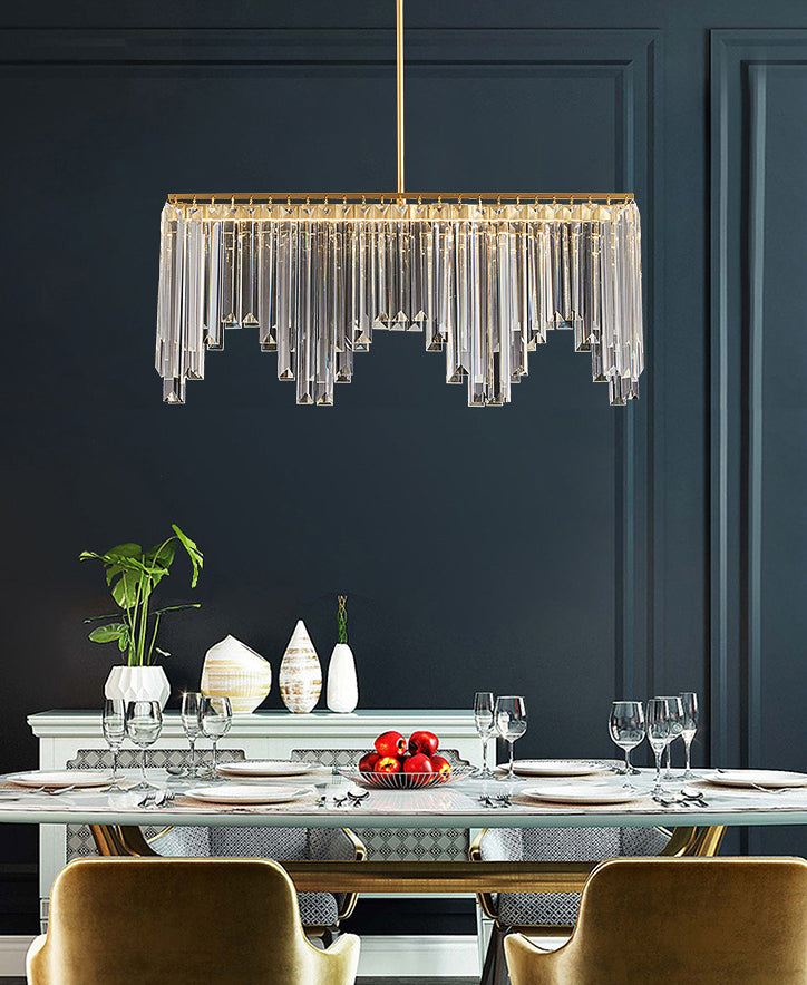 Rectangular Dining Room Hanging Lamp Crystal Minimalist LED Island Light in Gold