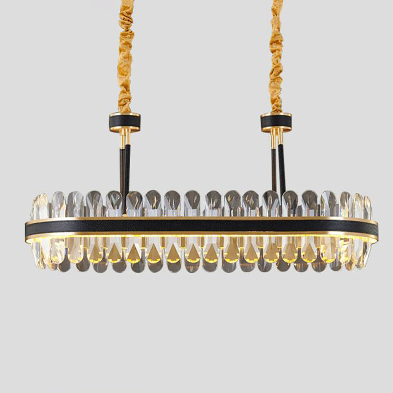 Lampada isola del cerchio nero e oro Modern Crystal LED CRIDULE Light con arredamento in pelle