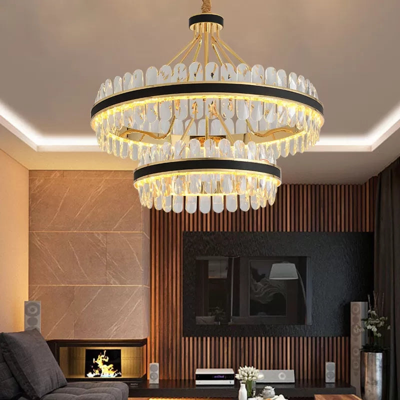 Lampada isola del cerchio nero e oro Modern Crystal LED CRIDULE Light con arredamento in pelle