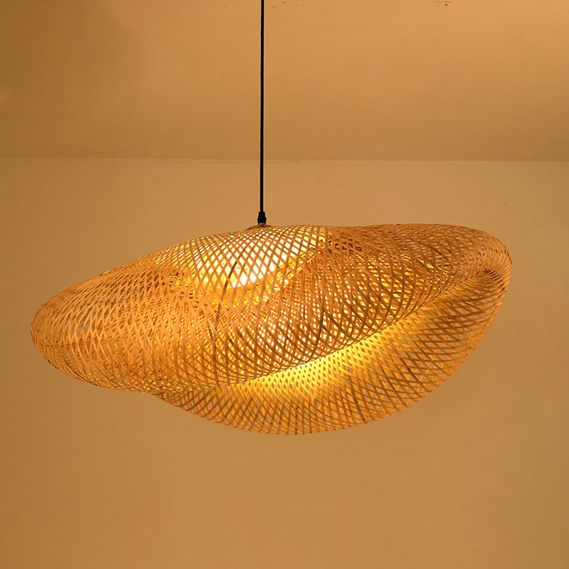 1-Light Pendant Lamp South-East Asia Style Hat Shape Bamboo Chandelier Kitchen Lamps