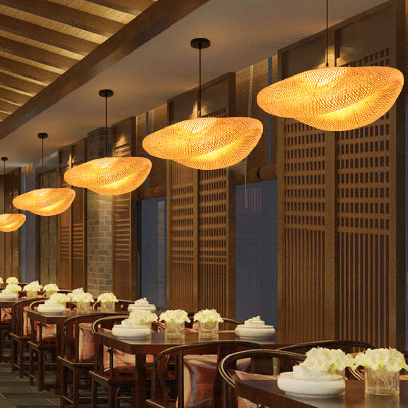 1-Light Pendant Lamp South-East Asia Style Hat Shape Bamboo Chandelier Kitchen Lamps