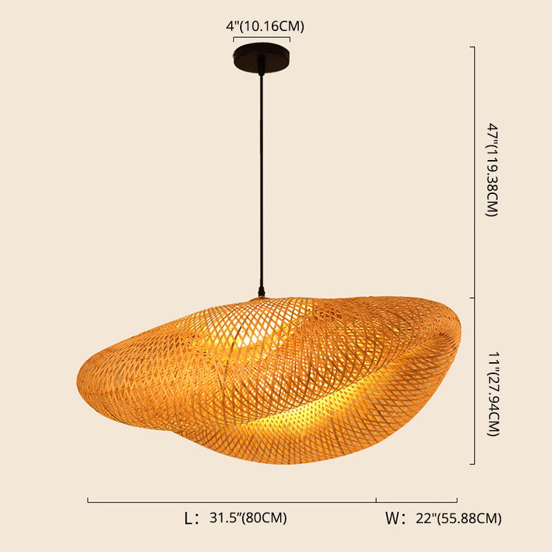 1-Light Pendant Lamp South-East Asia Style Hat Shape Bamboo Chandelier Kitchen Lamps