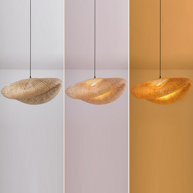 1-Light Pendant Lamp South-East Asia Style Hat Shape Bamboo Chandelier Kitchen Lamps