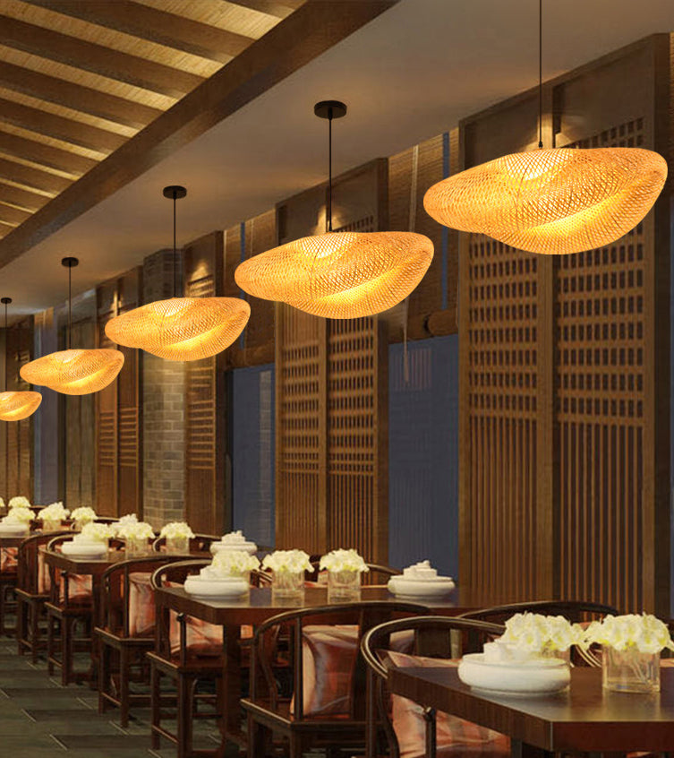 1-Light Pendant Lamp South-East Asia Style Hat Shape Bamboo Chandelier Kitchen Lamps