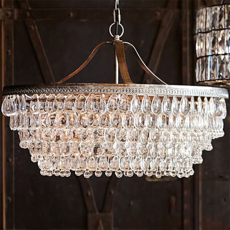 Basket Dining Room Chandelier Pendant Light Traditional Clear Teardrop Crystal 4 Heads Ceiling Chandelier