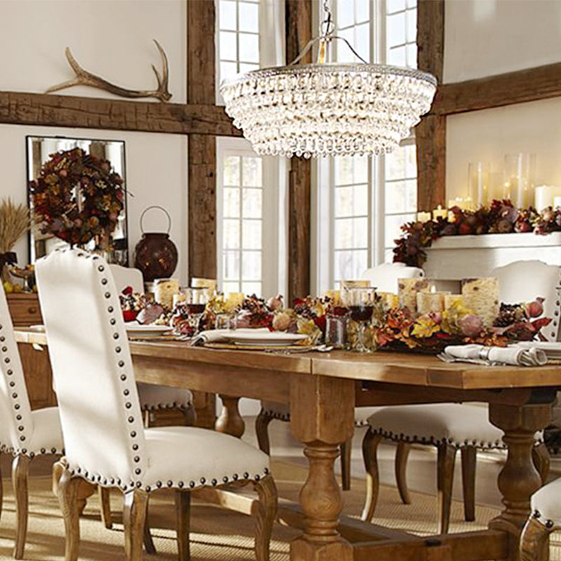 Basket Dining Room Chandelier Pendant Light Traditional Clear Teardrop Crystal 4 Heads Ceiling Chandelier